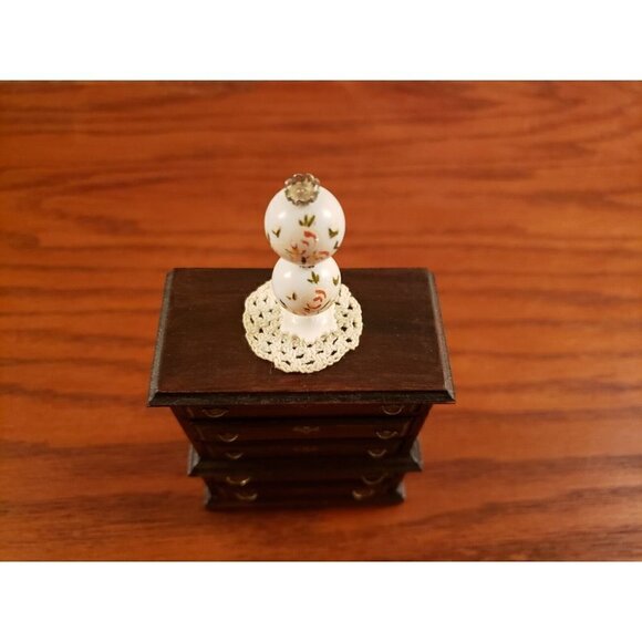 Vintage Miniature Dollhouse Furniture Chest of Drawers Hand Painted Lamp Doily - Picture 3 of 7